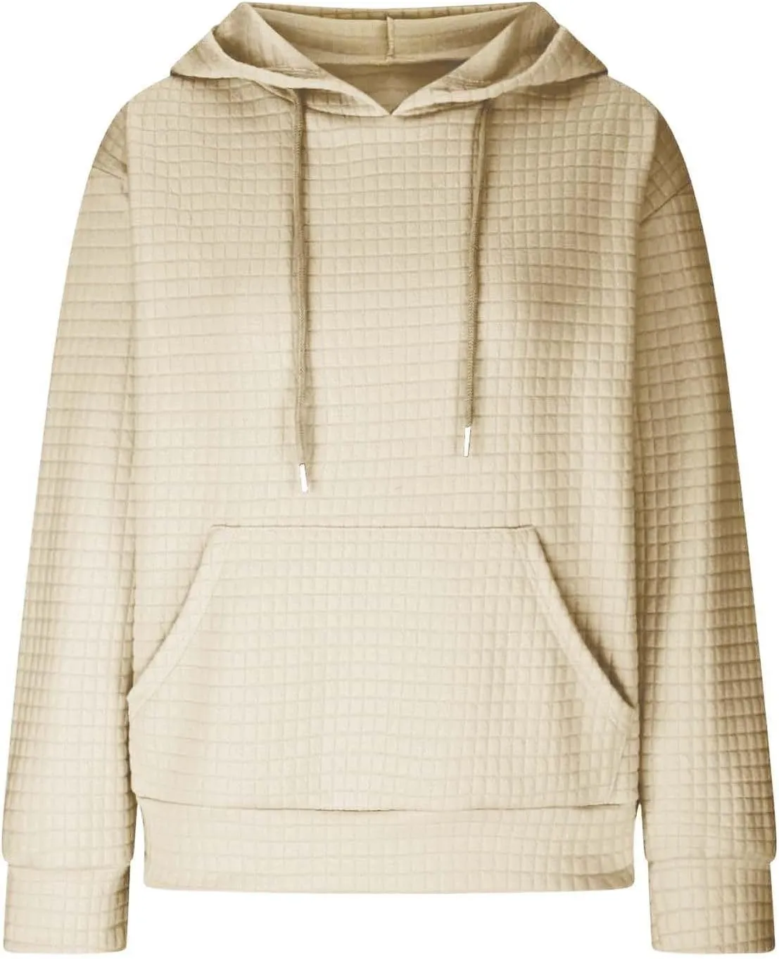 Womens Waffle Hoodies Casual Long Sleeve Hooded Drawstring Sweatshirt Solid Color Pullover Tops with Pocket