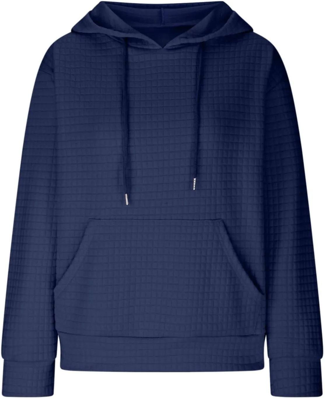 Womens Waffle Hoodies Casual Long Sleeve Hooded Drawstring Sweatshirt Solid Color Pullover Tops with Pocket