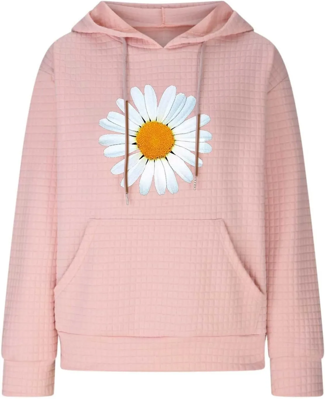 Womens Waffle Hoodies Casual Long Sleeve Hooded Drawstring Sweatshirt Solid Color Pullover Tops with Pocket