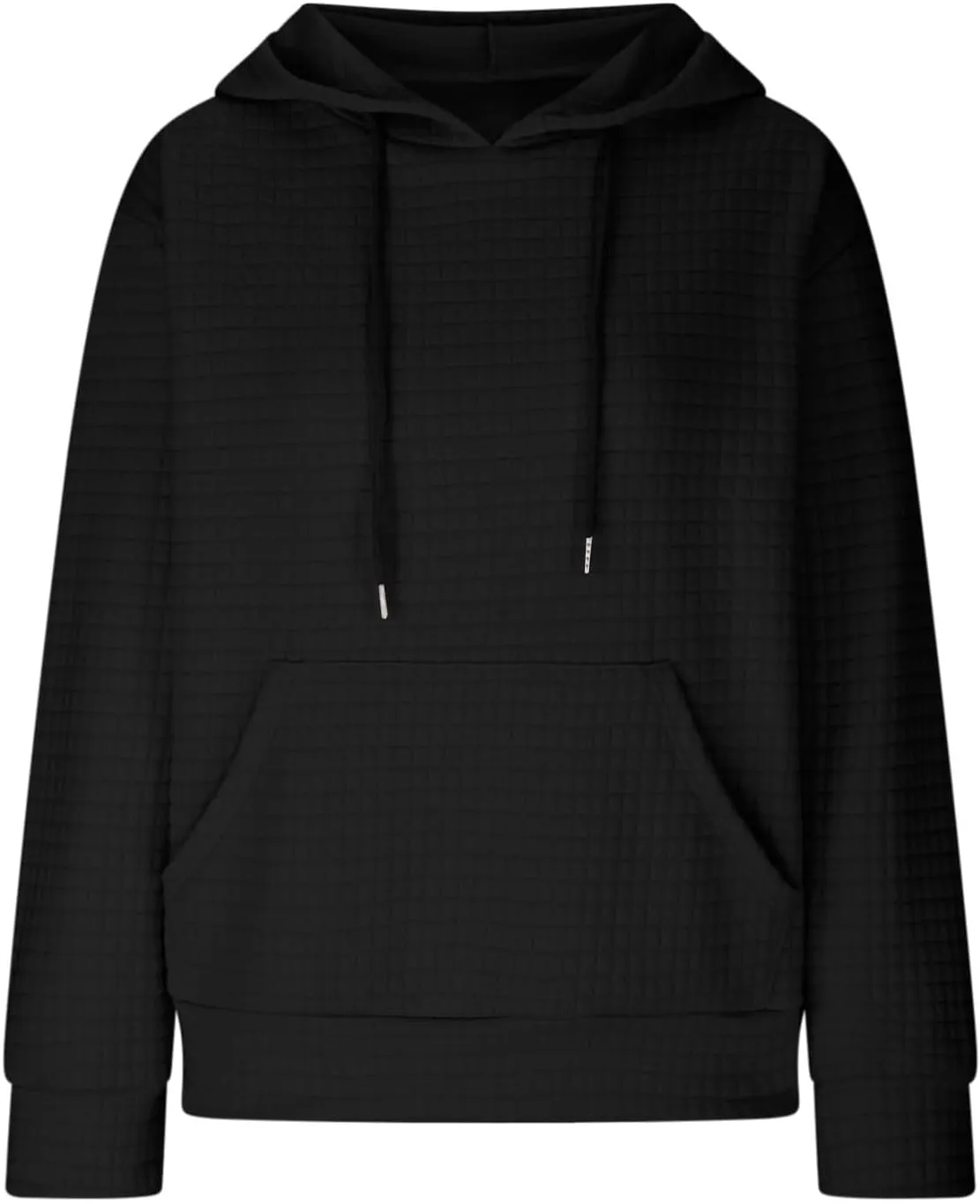 Womens Waffle Hoodies Casual Long Sleeve Hooded Drawstring Sweatshirt Solid Color Pullover Tops with Pocket