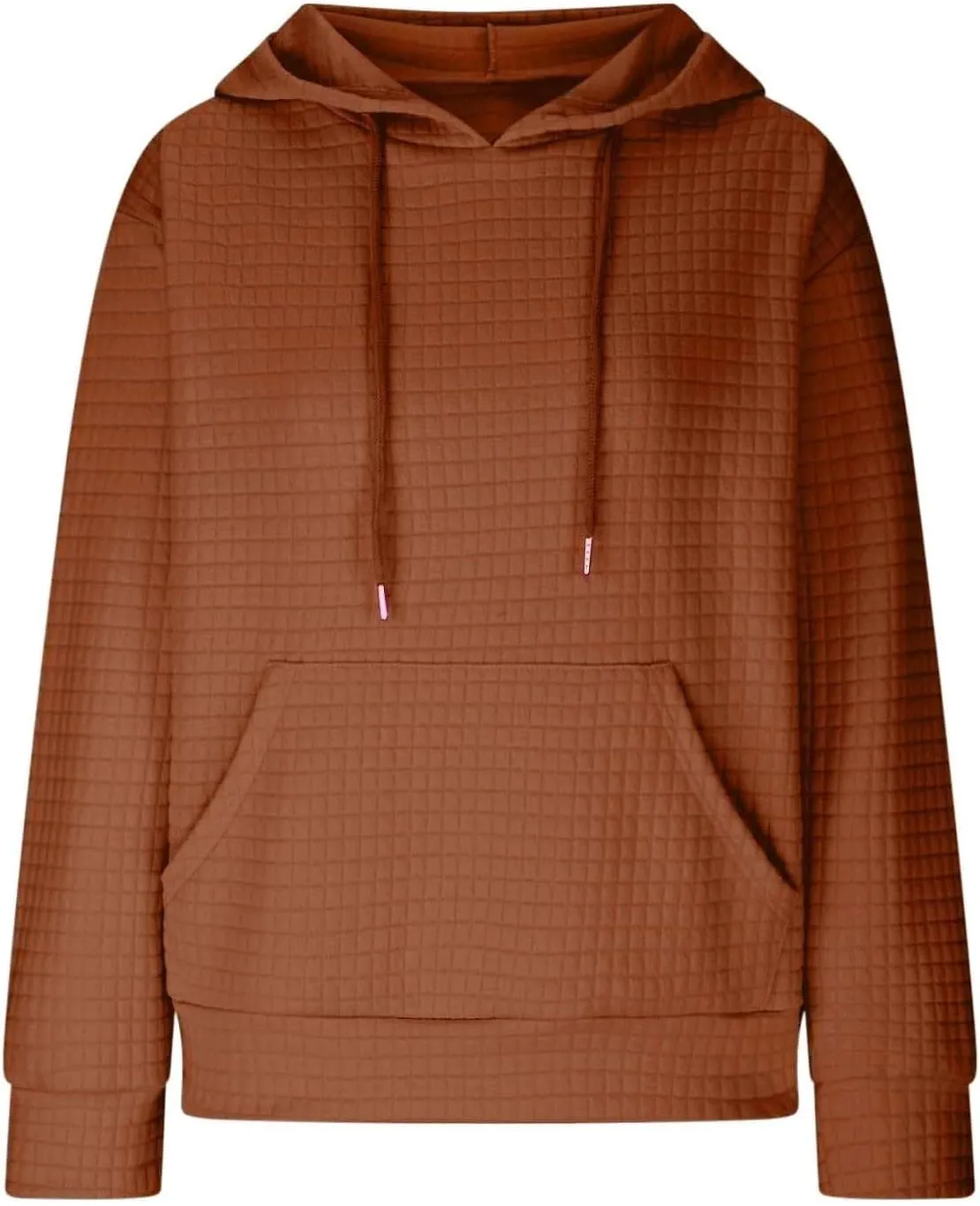 Womens Waffle Hoodies Casual Long Sleeve Hooded Drawstring Sweatshirt Solid Color Pullover Tops with Pocket