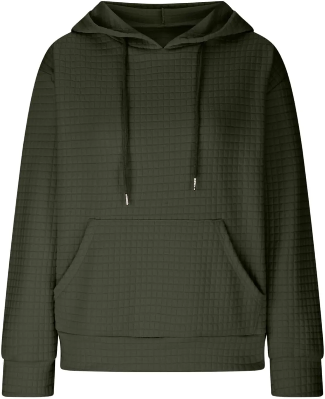Womens Waffle Hoodies Casual Long Sleeve Hooded Drawstring Sweatshirt Solid Color Pullover Tops with Pocket