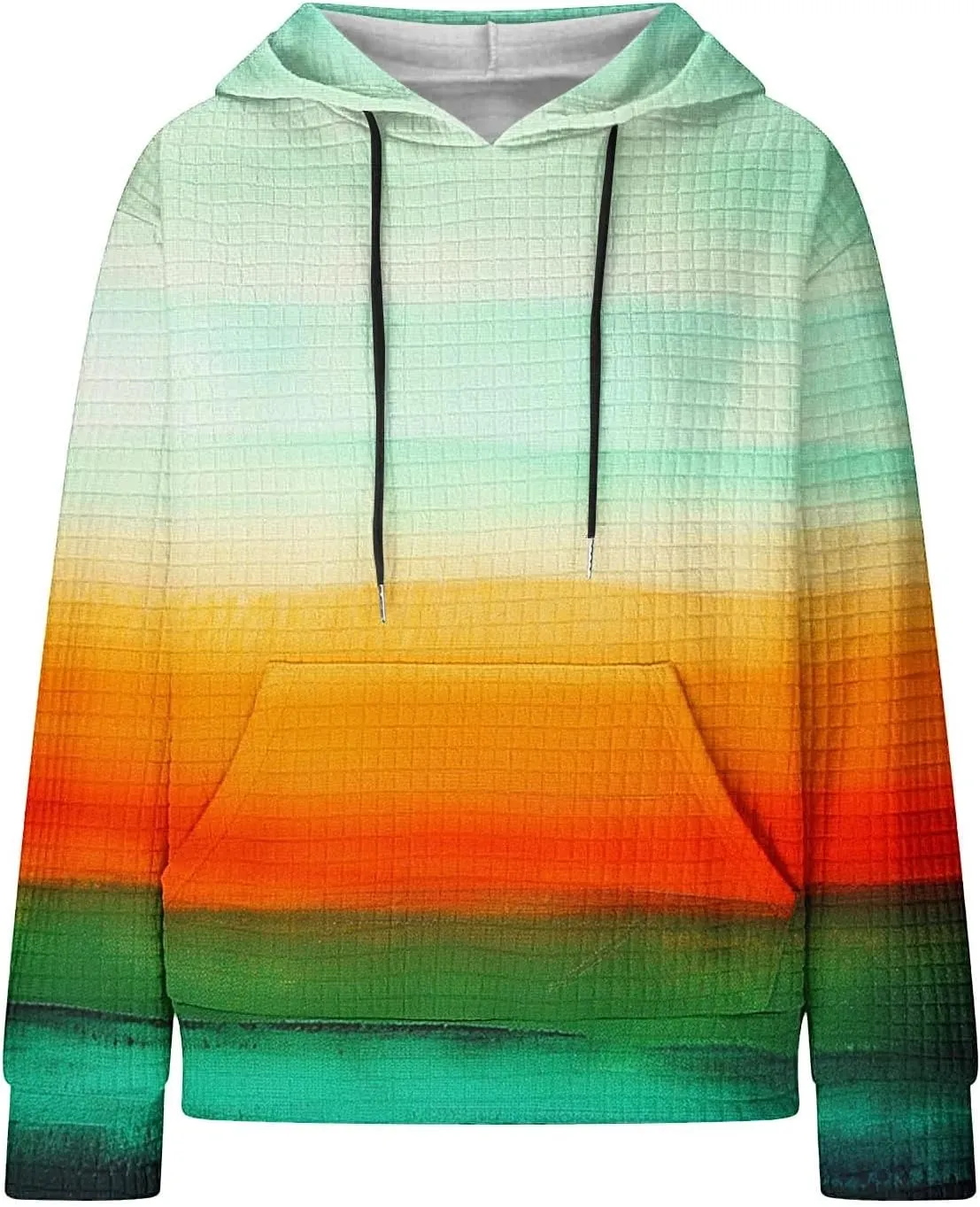 Womens Waffle Hoodies Casual Pullover Drawstring Long Sleeve Oversized Sweatshirts Spring Printed Tunic With Pockets
