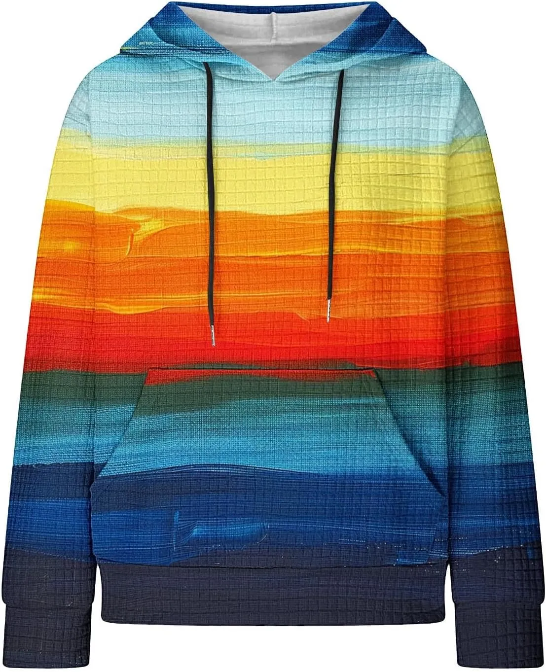 Womens Waffle Hoodies Casual Pullover Drawstring Long Sleeve Oversized Sweatshirts Spring Printed Tunic With Pockets