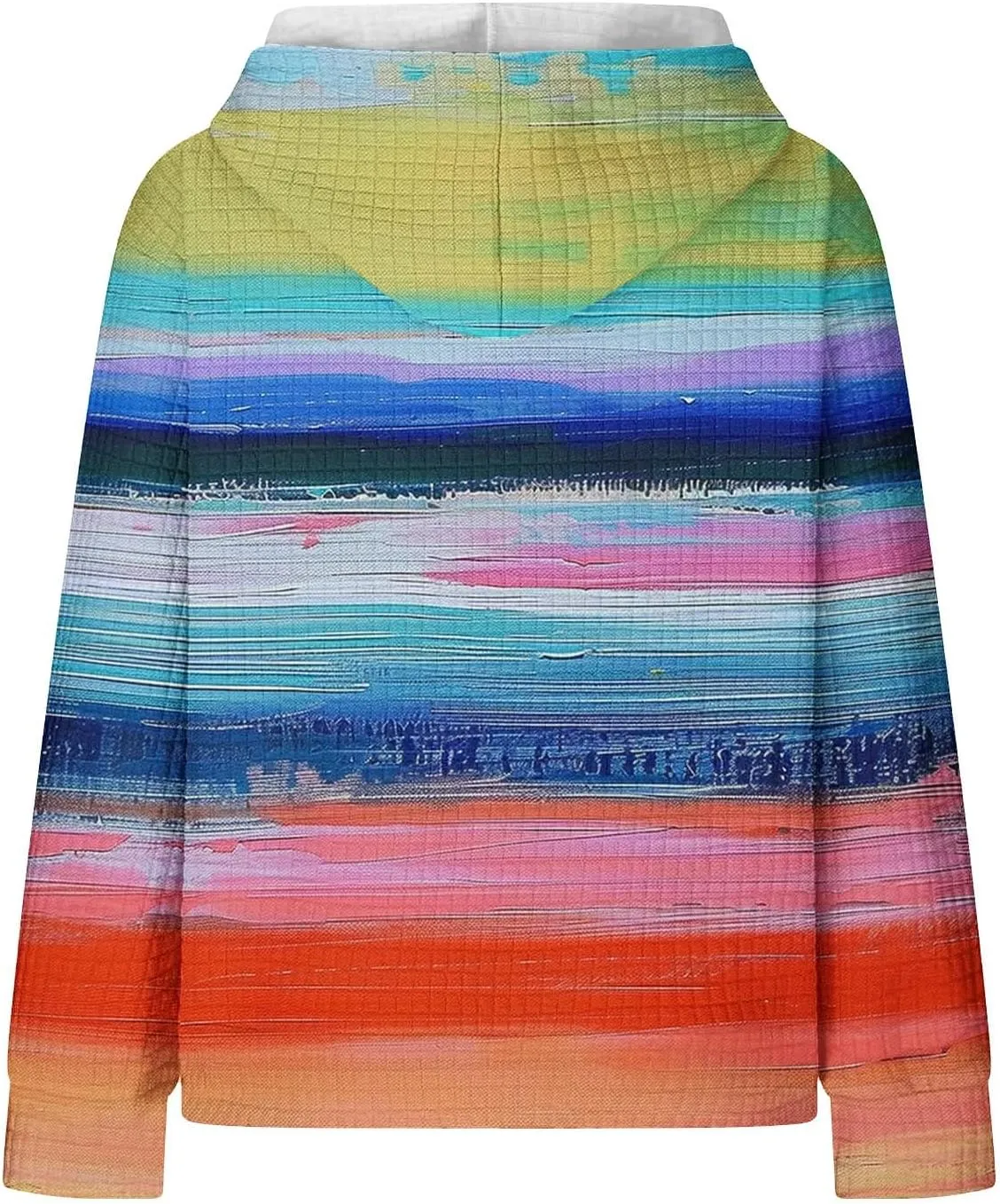 Womens Waffle Hoodies Casual Pullover Drawstring Long Sleeve Oversized Sweatshirts Spring Printed Tunic With Pockets