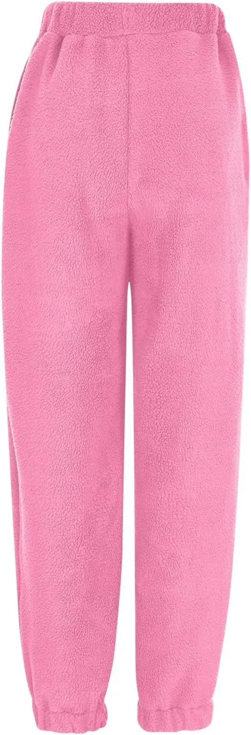 Womens Warm Sherpa Fleece Lined Sweatpants High Waist Joggers Pants Comfy Loose Fit Pants with Pockets