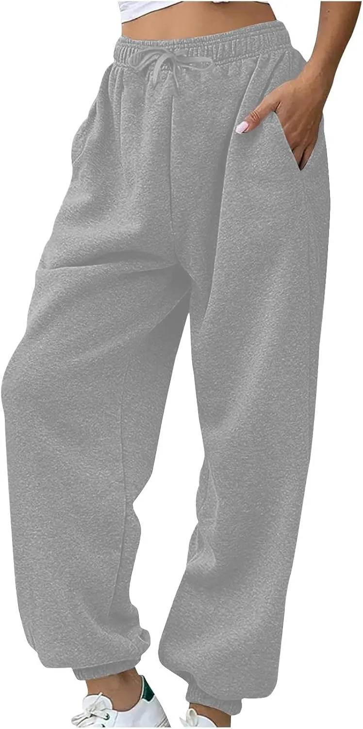 Womens Warm Sherpa Fleece Lined Sweatpants High Waist Joggers Pants Comfy Loose Fit Pants with Pockets