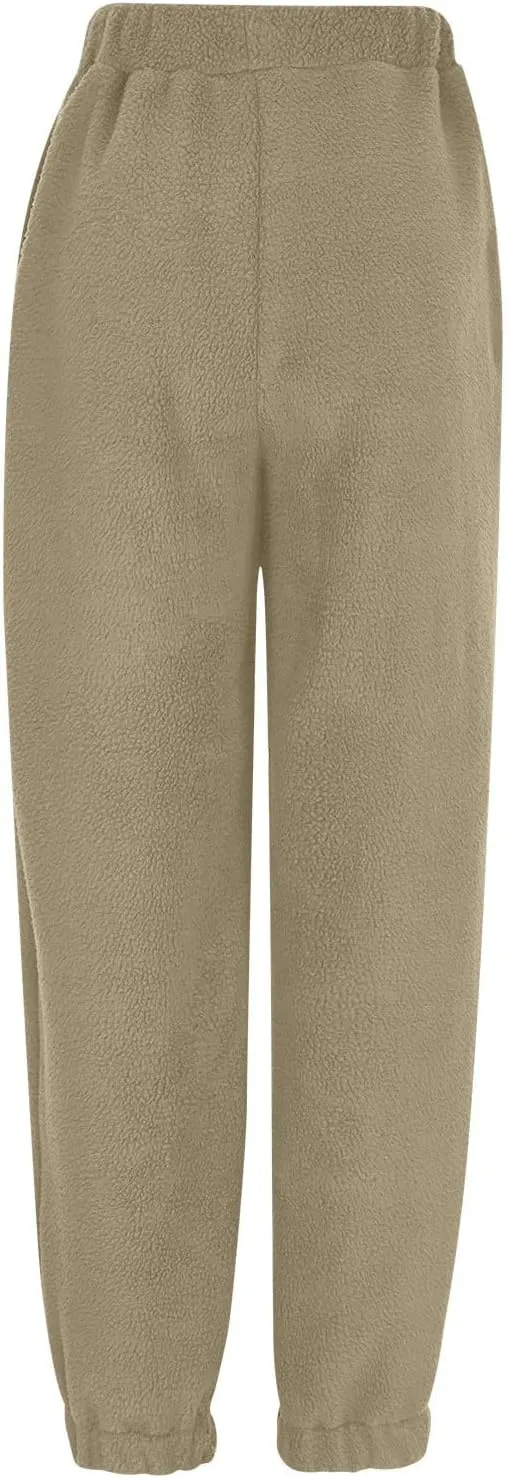Womens Warm Sherpa Fleece Lined Sweatpants High Waist Joggers Pants Comfy Loose Fit Pants with Pockets