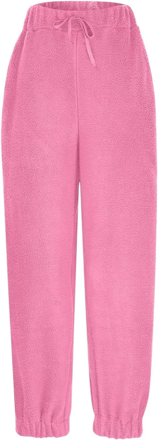 Womens Warm Sherpa Fleece Lined Sweatpants High Waist Joggers Pants Comfy Loose Fit Pants with Pockets