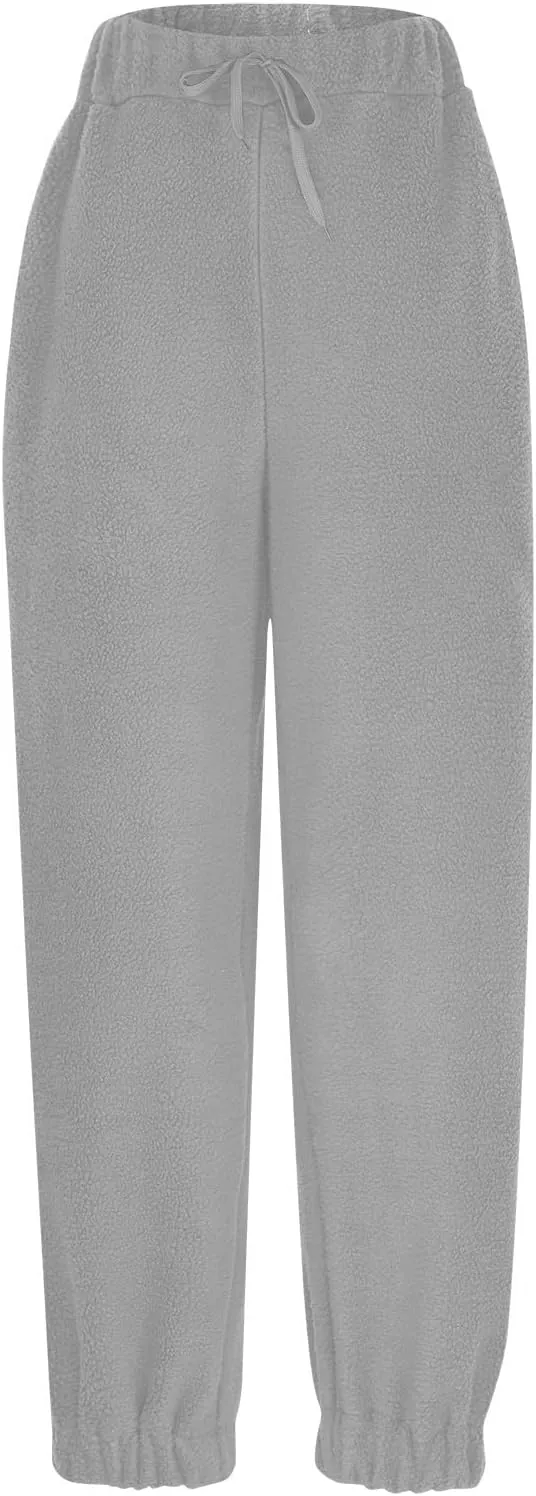 Womens Warm Sherpa Fleece Lined Sweatpants High Waist Joggers Pants Comfy Loose Fit Pants with Pockets