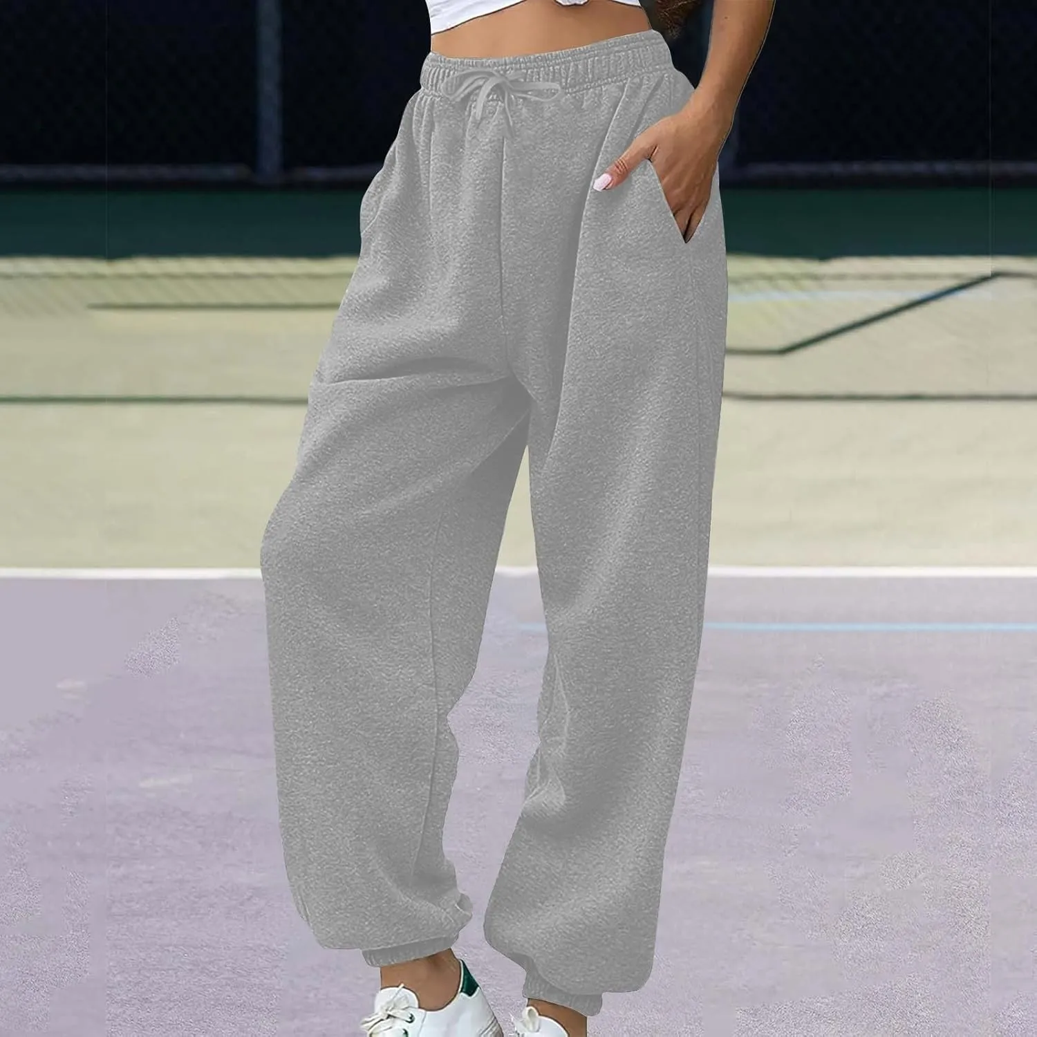 Womens Warm Sherpa Fleece Lined Sweatpants High Waist Joggers Pants Comfy Loose Fit Pants with Pockets