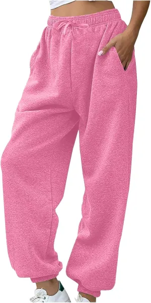 Womens Warm Sherpa Fleece Lined Sweatpants High Waist Joggers Pants Comfy Loose Fit Pants with Pockets