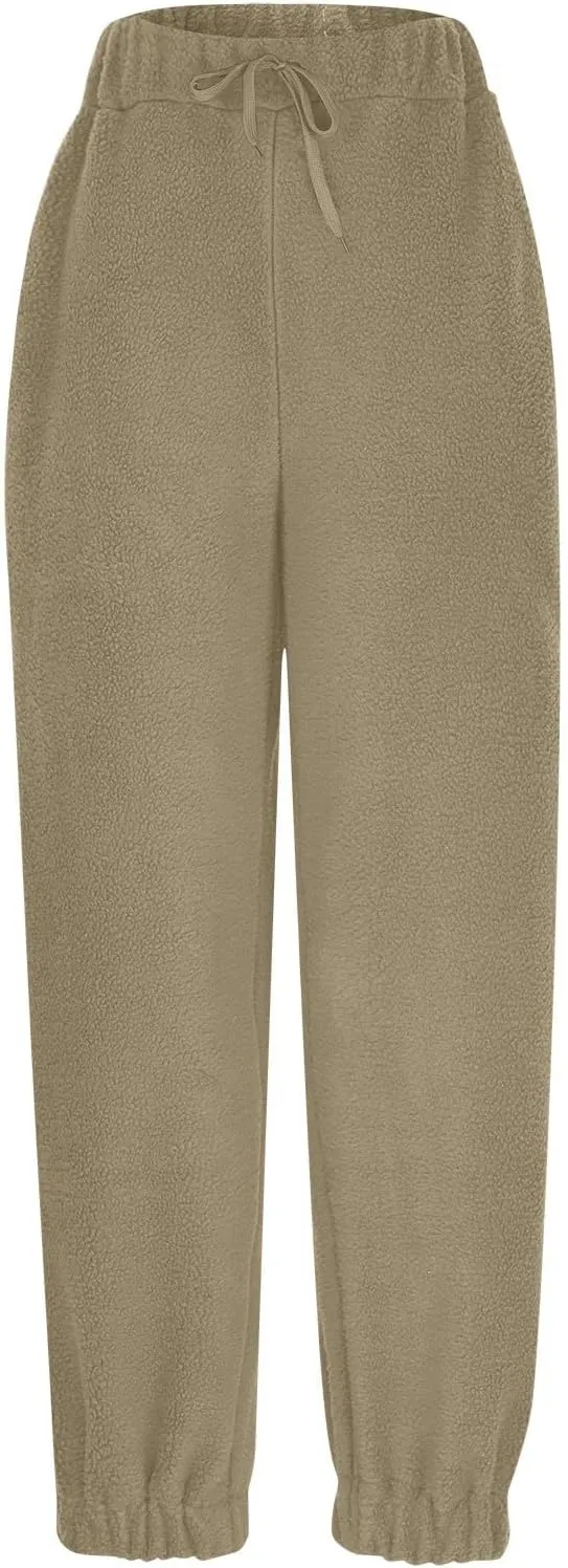 Womens Warm Sherpa Fleece Lined Sweatpants High Waist Joggers Pants Comfy Loose Fit Pants with Pockets