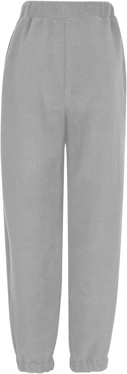 Womens Warm Sherpa Fleece Lined Sweatpants High Waist Joggers Pants Comfy Loose Fit Pants with Pockets