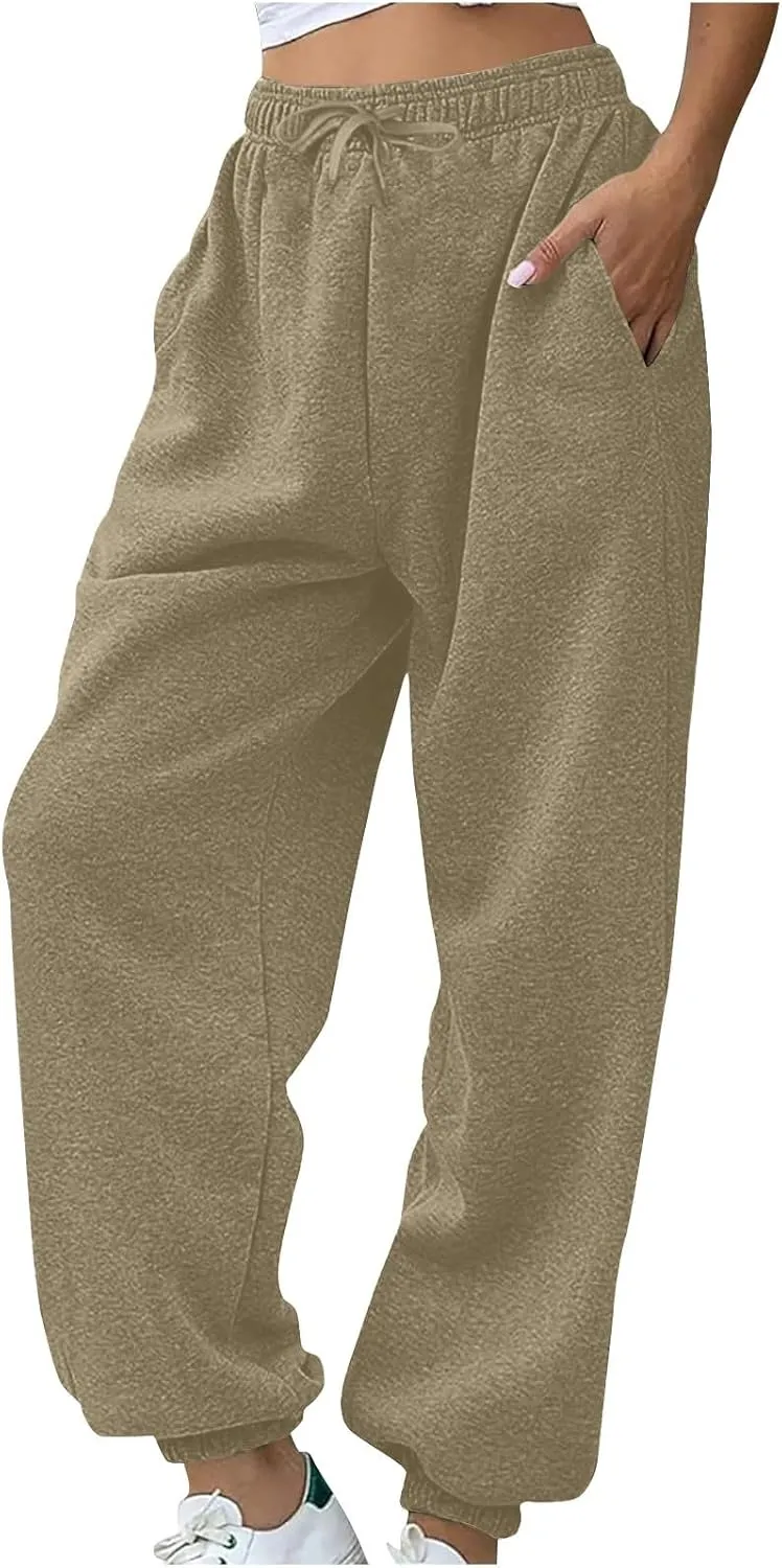 Womens Warm Sherpa Fleece Lined Sweatpants High Waist Joggers Pants Comfy Loose Fit Pants with Pockets