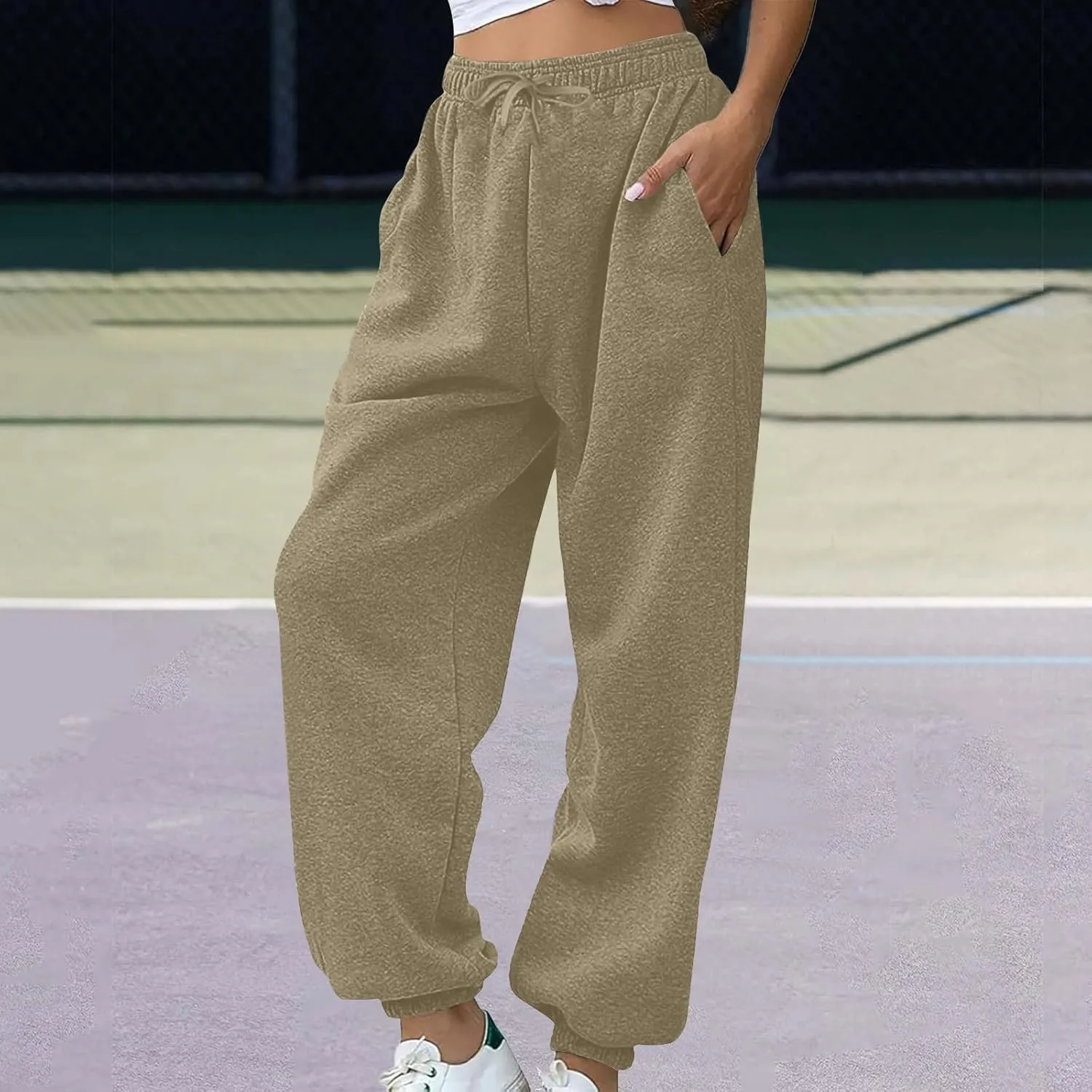 Womens Warm Sherpa Fleece Lined Sweatpants High Waist Joggers Pants Comfy Loose Fit Pants with Pockets