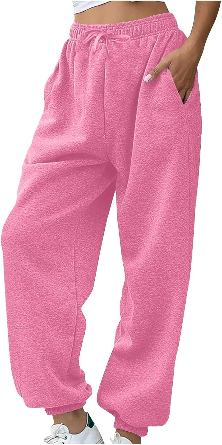 Womens Warm Sherpa Fleece Lined Sweatpants High Waist Joggers Pants Comfy Loose Fit Pants with Pockets