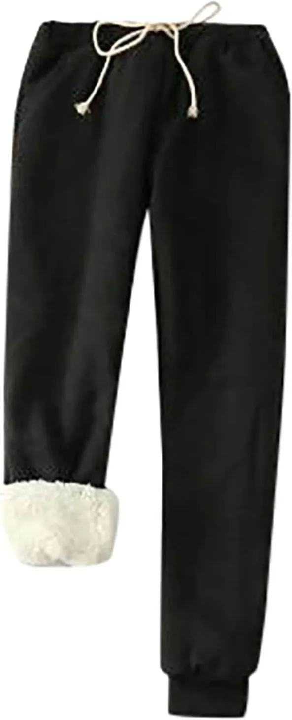 Women's Warm Sherpa Lined Pants Fleece Jogger Pants Thick Sweatpants Drawstring Trousers Athletic Joggers Winter Pants