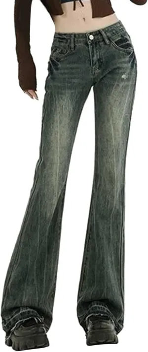 Women's Wide Leg Jeans Casual High Waisted Trendy Straight Leg Stretch Cropped Trousers Y2k Denim Pants with Pockets