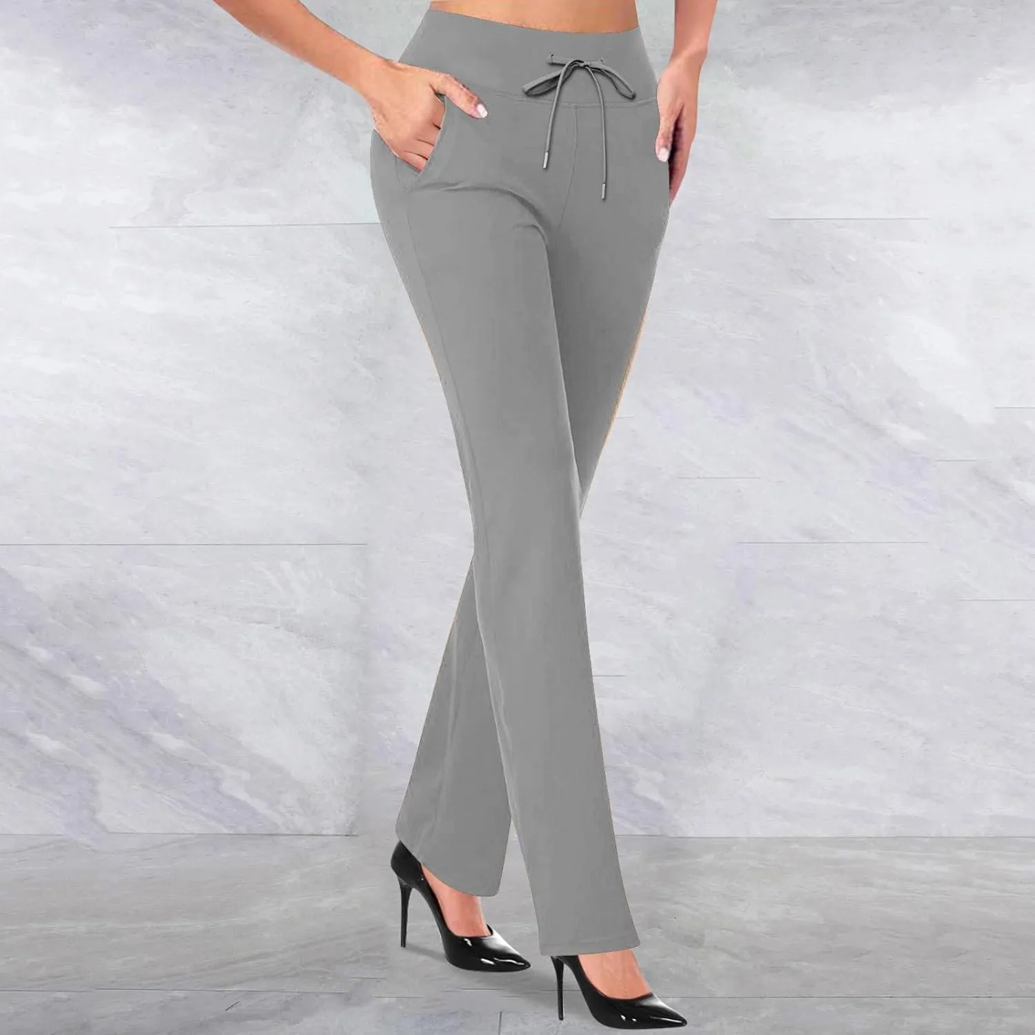 Women's Work Pants Slim Straight Leg Trousers High Waisted Drawstring Loose Lounge Pants Butt Lifting Pant for Women