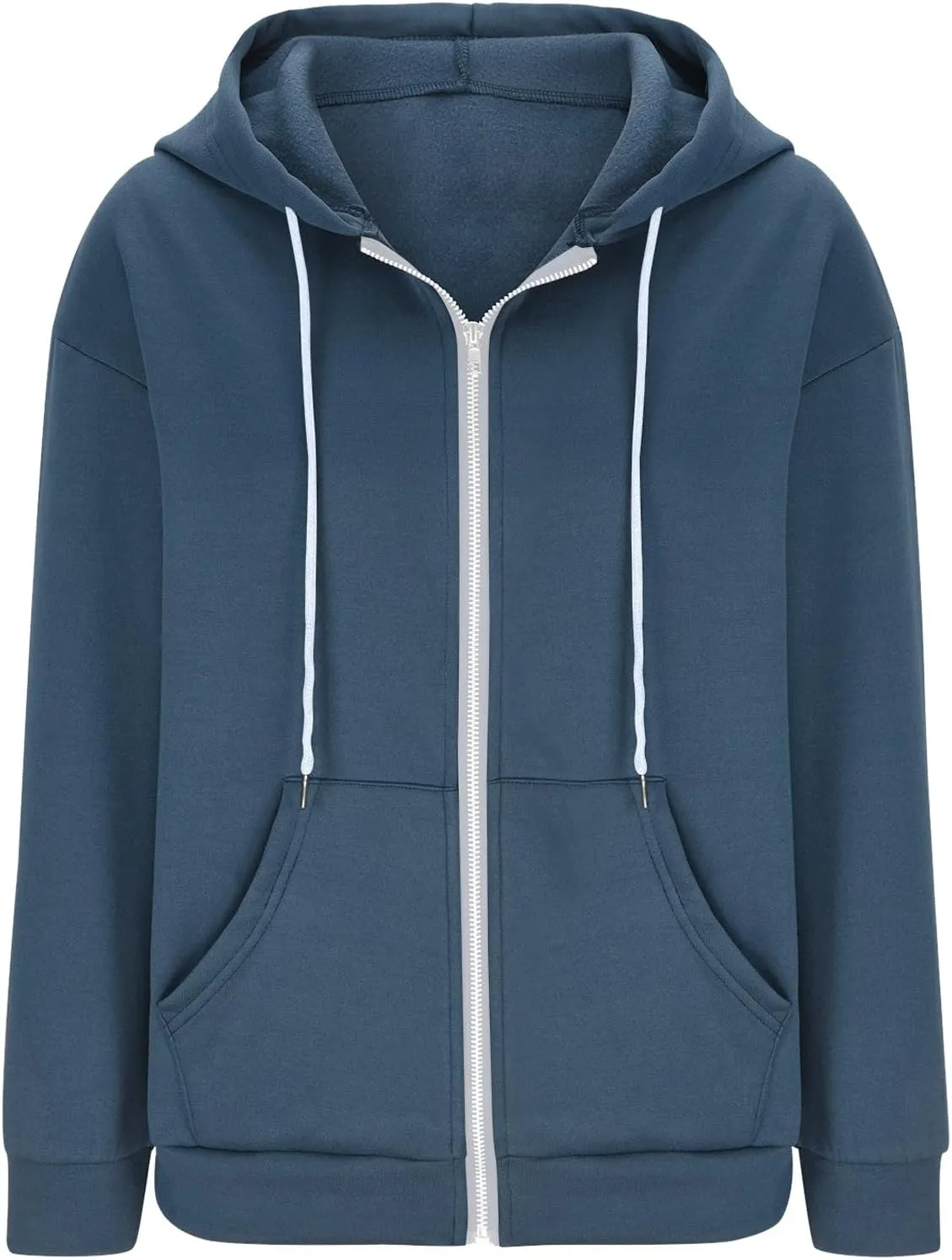 Womens Zip Up Hoodies Solid Long Sleeve Oversized Sweatshirts Fleece Jacket with Pockets