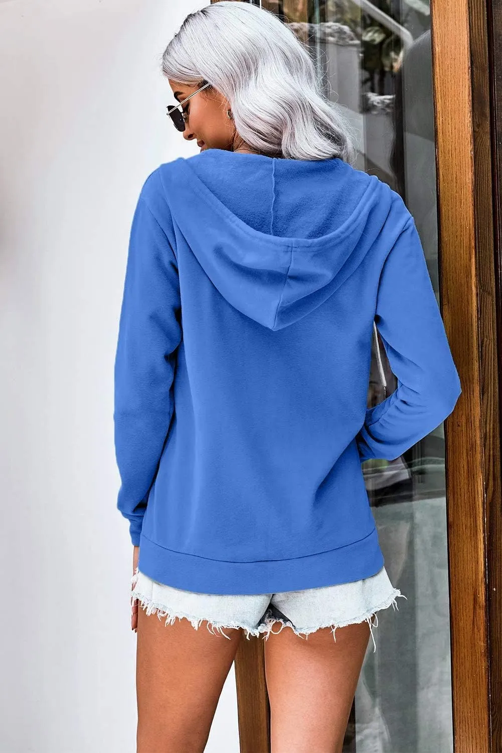 WROLEM Women Casual Full Zip Up Hoodie Comfy Loose Long Sleeve Sweatshirt Solid Color Jacket with Pockets