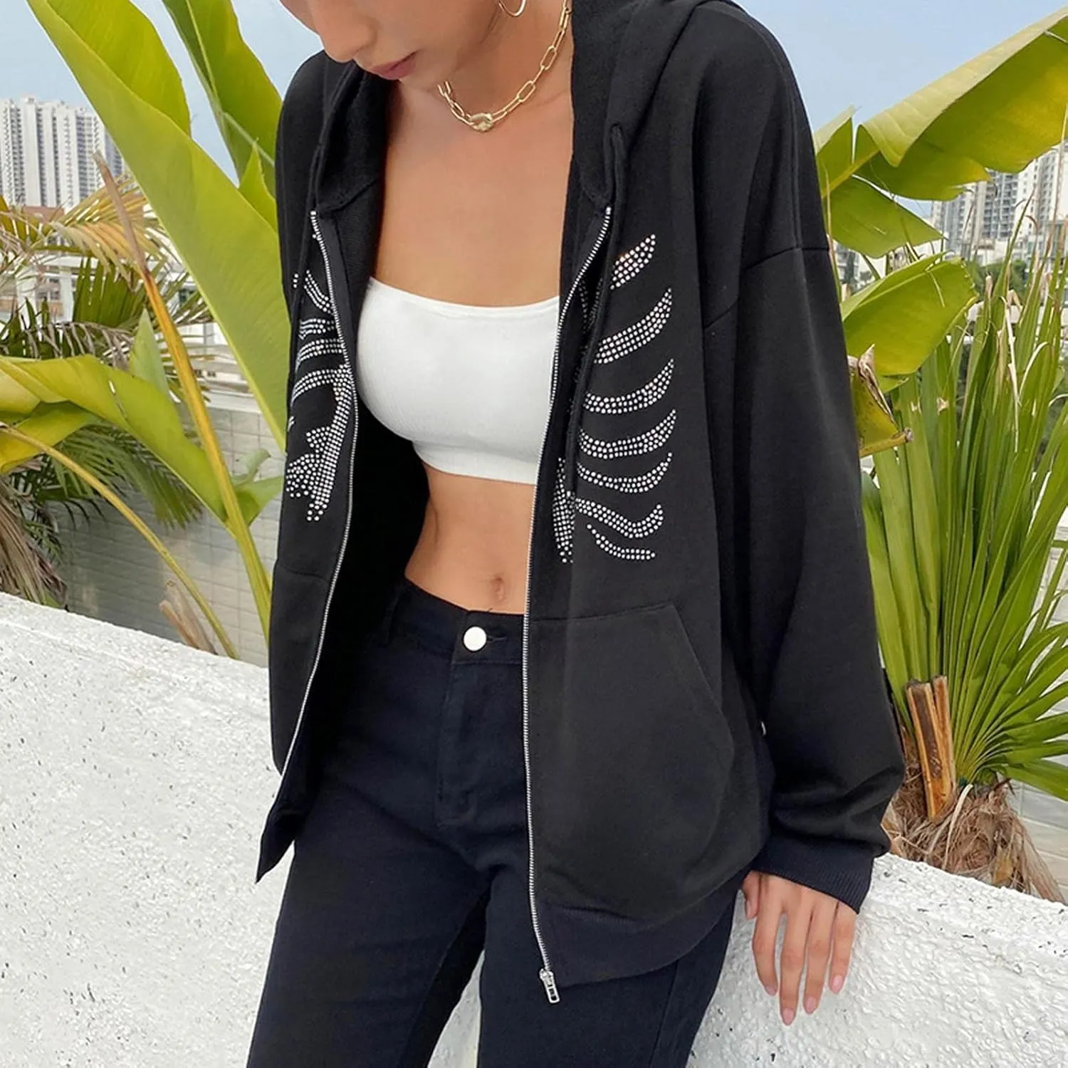 Y2K Hoodies for Women Full Zip Up Print Graphic Oversized Pockets Hooded Jacket 90s Long Sleeve Sweatshirt Coat Streetwear