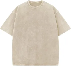 YKR Men Oversized T Shirts Vintage Cotton Tee Loose Fit Short Sleeve Casual Washed Tee Unisex Streetwear Baggy Graphic Tops