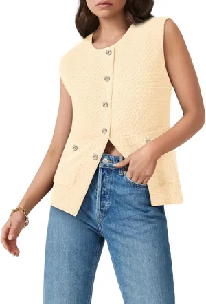 Yousify Womens Sweater Vest Sleeveless Button Down Round Neck Knitted Tank Tops Casual Cardigan for Women