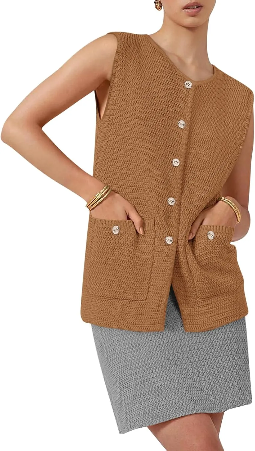 Yousify Womens Sweater Vest Sleeveless Button Down Round Neck Knitted Tank Tops Casual Cardigan for Women