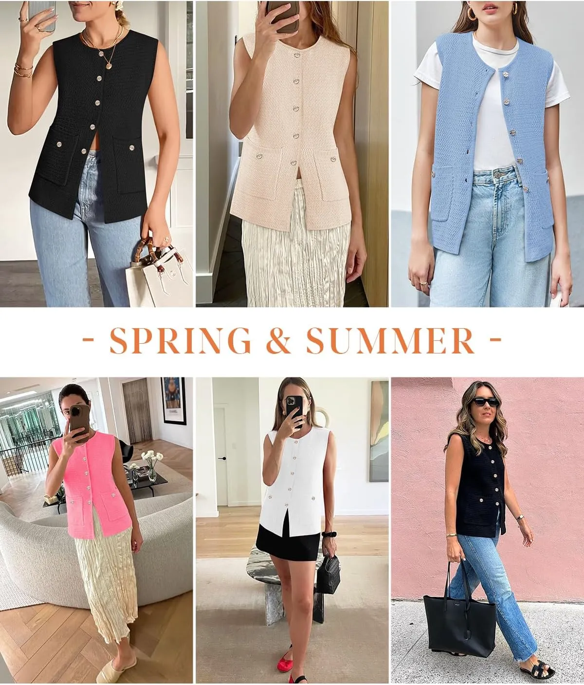 Yousify Womens Sweater Vest Sleeveless Button Down Round Neck Knitted Tank Tops Casual Cardigan for Women