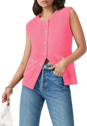 Yousify Womens Sweater Vest Sleeveless Button Down Round Neck Knitted Tank Tops Casual Cardigan for Women