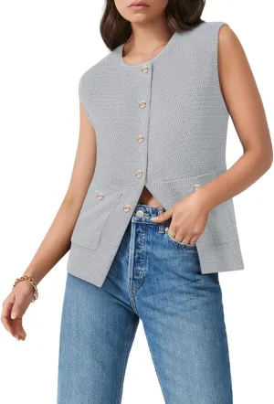 Yousify Womens Sweater Vest Sleeveless Button Down Round Neck Knitted Tank Tops Casual Cardigan for Women