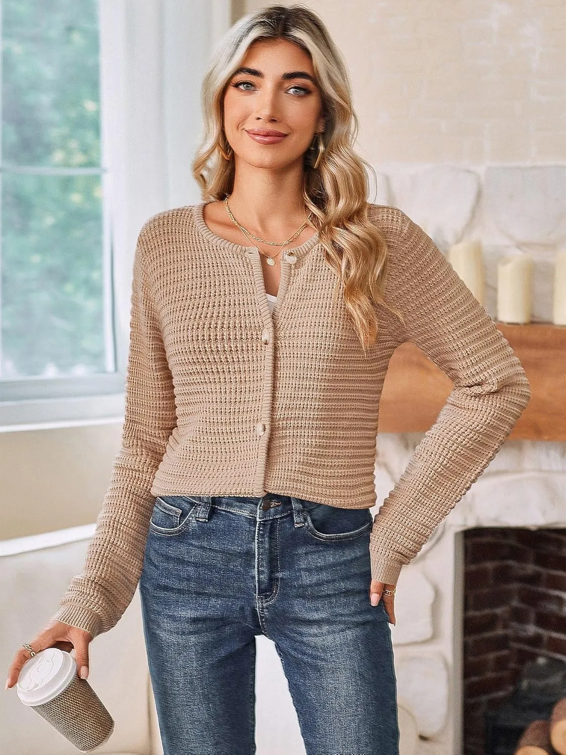 ZAFUL Womens 2024 Fall Lightweight Short Cardigans Winter Open Front Cardigan Sweaters Knit Jacket