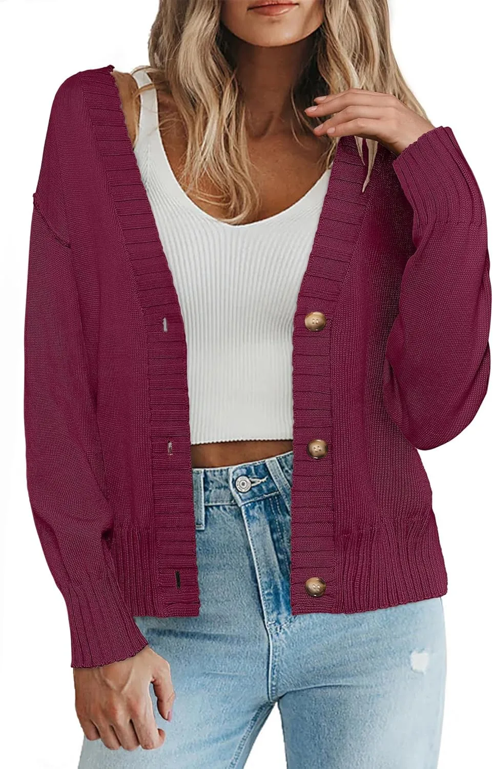 Zeagoo Women's Cropped Cardigan 2025 Fall Button Sweaters V Neck Long Sleeve Cardigans Knit Outwear