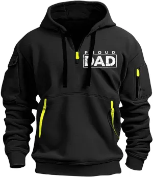 ZYXTIM Half Zip Hoodie for Men USA Printed Tactical Sweatshirt Plus Size Vintage Long Sleeve Trendy Pullover Tops with Pocket