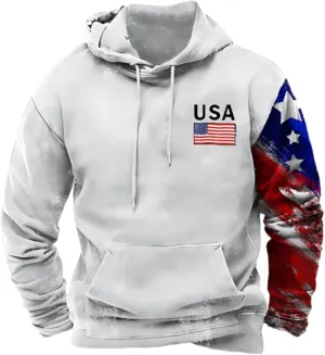 ZYXTIM Mens American Flag Hoodies Patriotic Sweatshirts Stars and Striped Printed Distressed Pullover Oversize Work Shirts